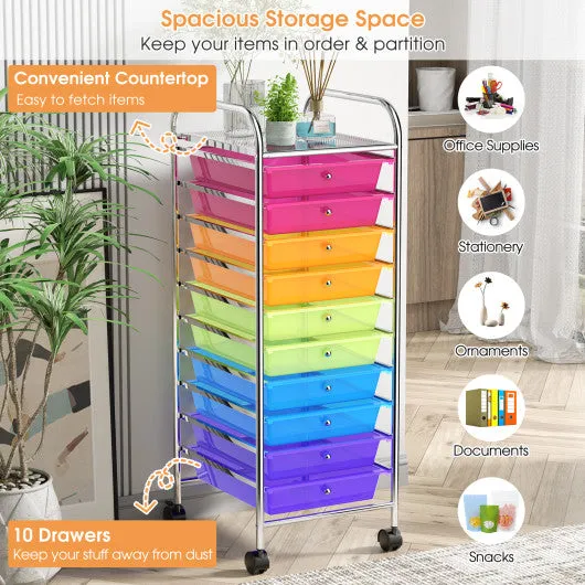 10 Drawer Rolling Storage Cart Organizer-Color