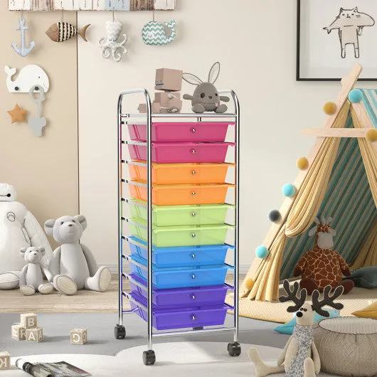 10 Drawer Rolling Storage Cart Organizer-Color