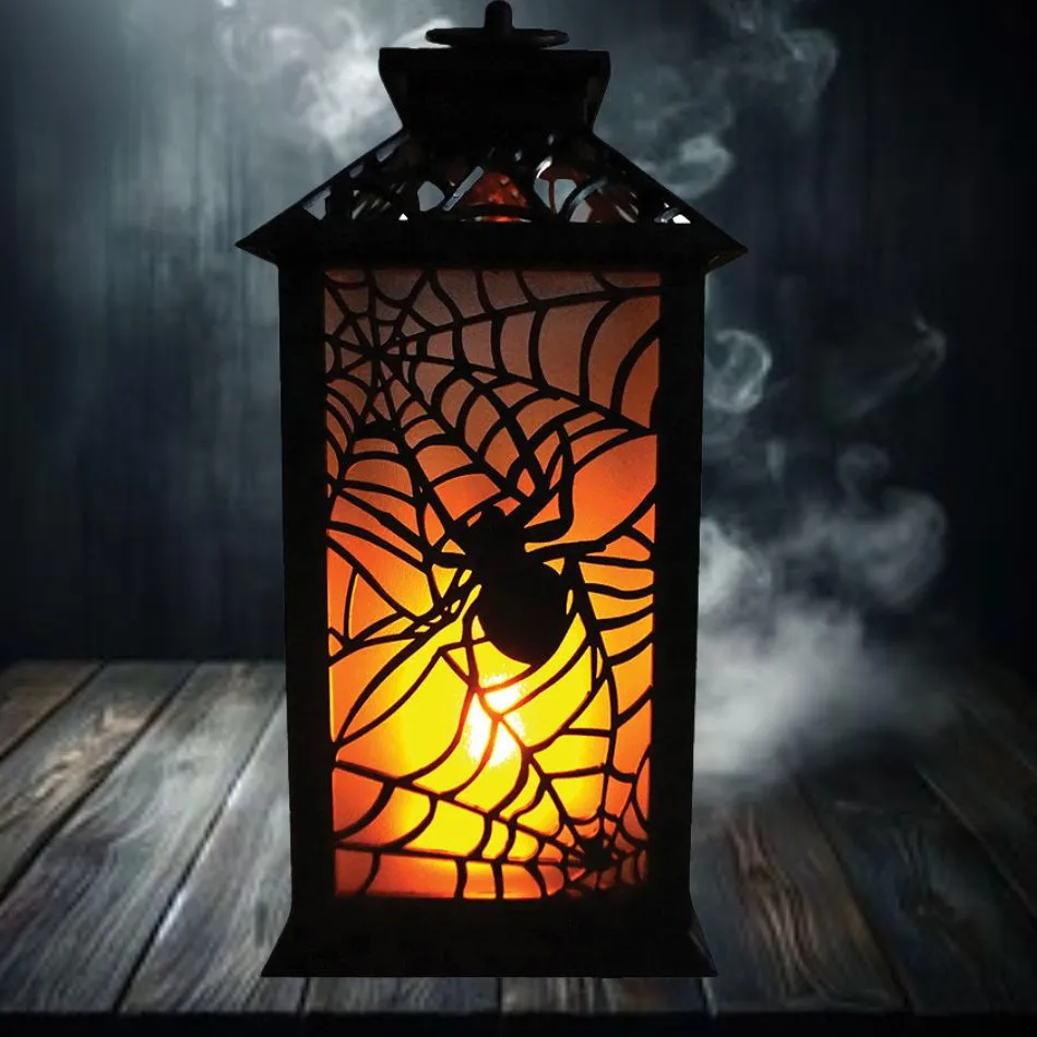 11.5" Flaming LED Plastic Lantern with Spider