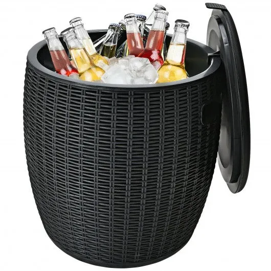 12 Gallon 4-in-1 Patio Rattan Cool Bar Cocktail Table Side Table -Black