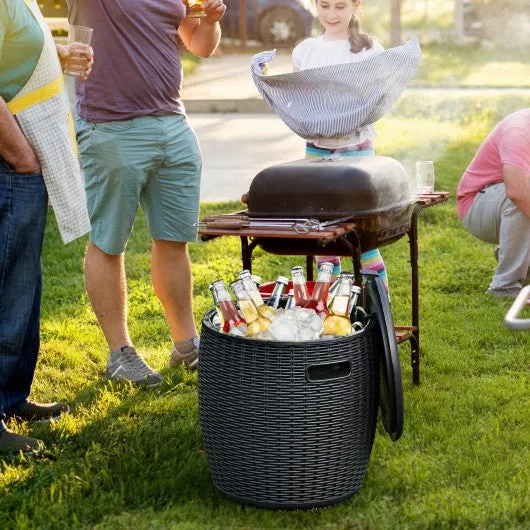 12 Gallon 4-in-1 Patio Rattan Cool Bar Cocktail Table Side Table -Black