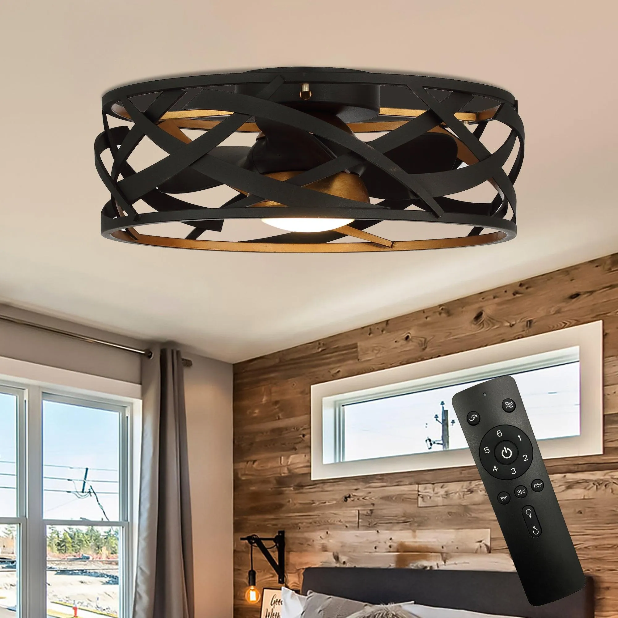 21" Ahmedabad Industrial DC Motor Flush Mount Reversible Ceiling Fan with LED Lighting and Remote Control