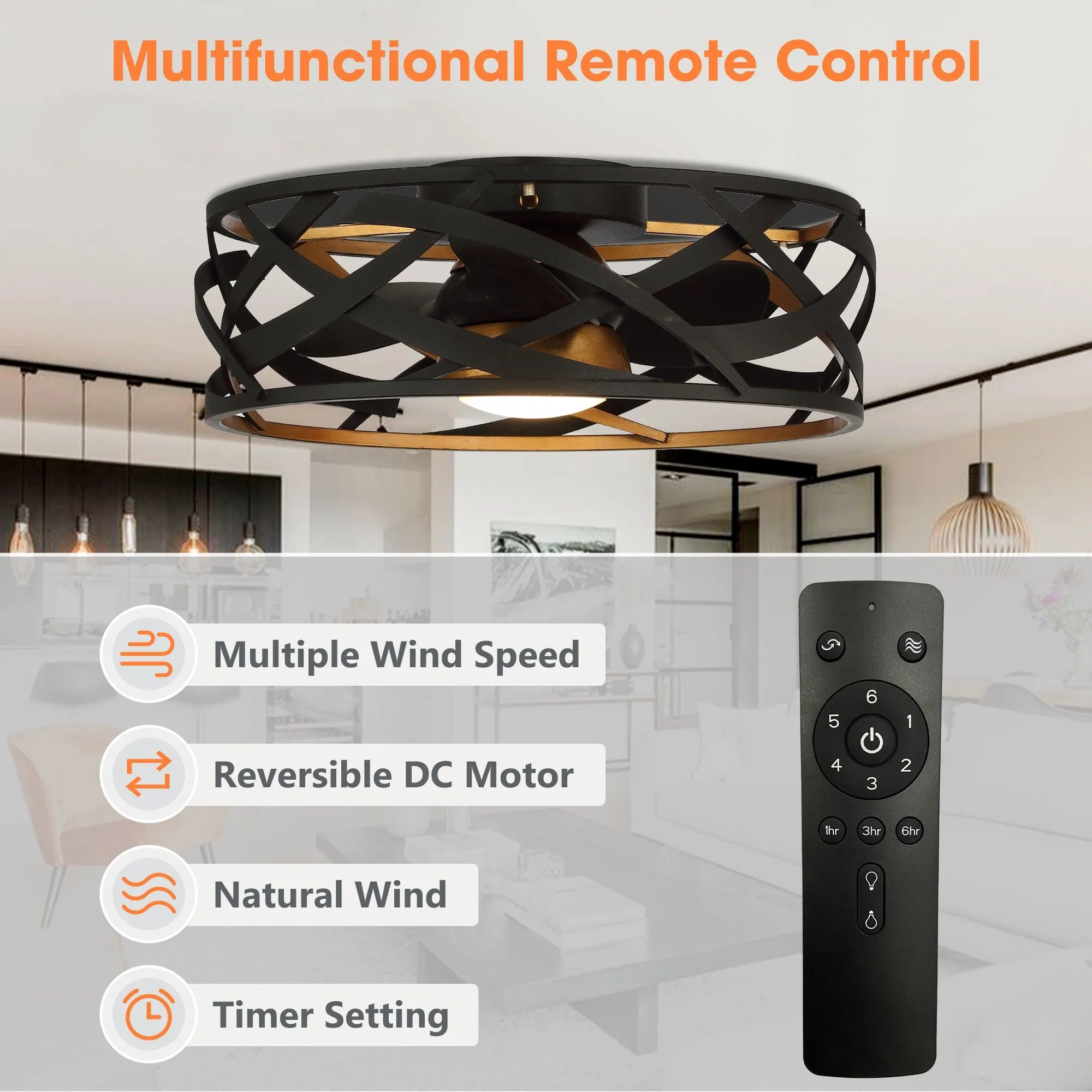 21" Ahmedabad Industrial DC Motor Flush Mount Reversible Ceiling Fan with LED Lighting and Remote Control