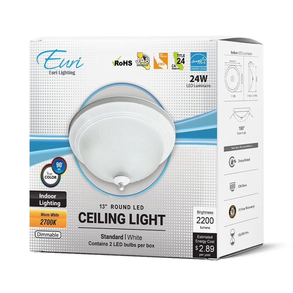 24W 13in. Round White Dimmable LED Ceiling Light - 180 Degrees Beam - 120V Direct Wiring - 2,200 Lm - 2700K Soft White