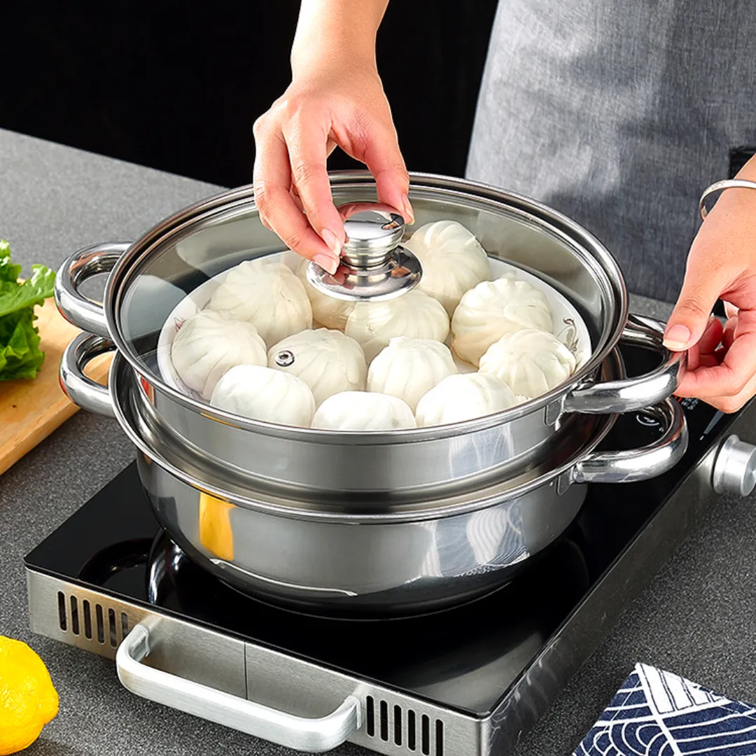 28cm双层多用蒸汤锅 不锈钢加厚 电磁炉适用 2 Tier Stockpot/Steamer