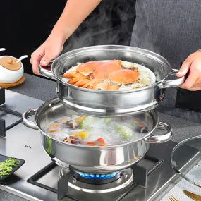 28cm双层多用蒸汤锅 不锈钢加厚 电磁炉适用 2 Tier Stockpot/Steamer