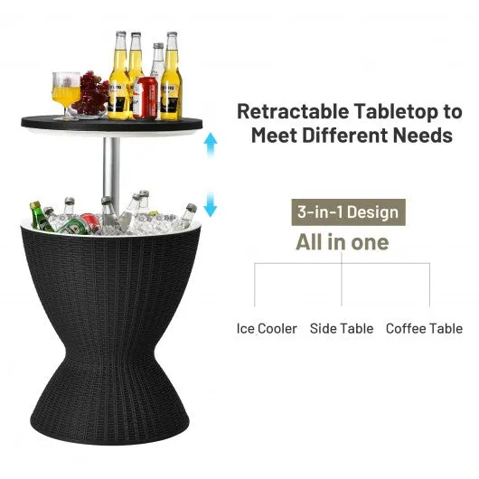 3 in 1 8 Gallon Patio Rattan Cooler Bar Table with Adjust Ice Bucket-Black