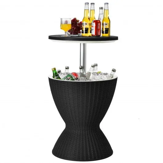 3 in 1 8 Gallon Patio Rattan Cooler Bar Table with Adjust Ice Bucket-Black