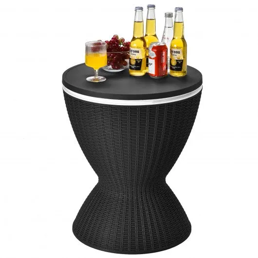 3 in 1 8 Gallon Patio Rattan Cooler Bar Table with Adjust Ice Bucket-Black