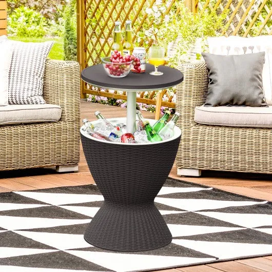 3 in 1 8 Gallon Patio Rattan Cooler Bar Table with Adjust Ice Bucket-Black