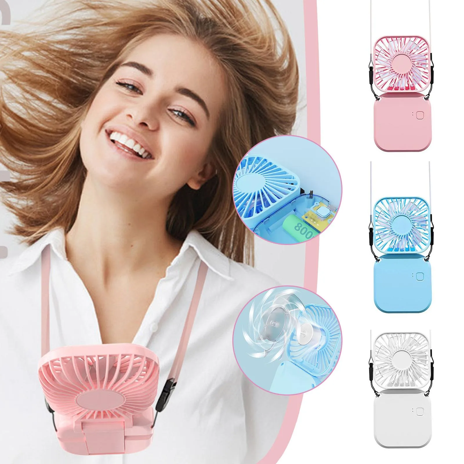 3-in-1 Fan Hanging Neck Foldable Small Electric Fan Outdoor Handheld Sports 3-speed Portable Mi P9X7