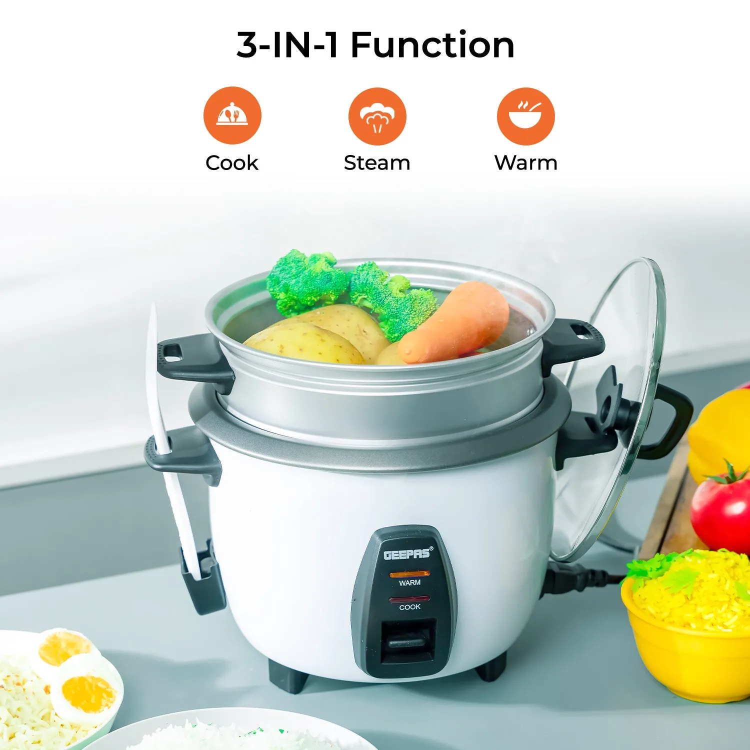 3-In-1 Rice Cooker and Steamer 1L