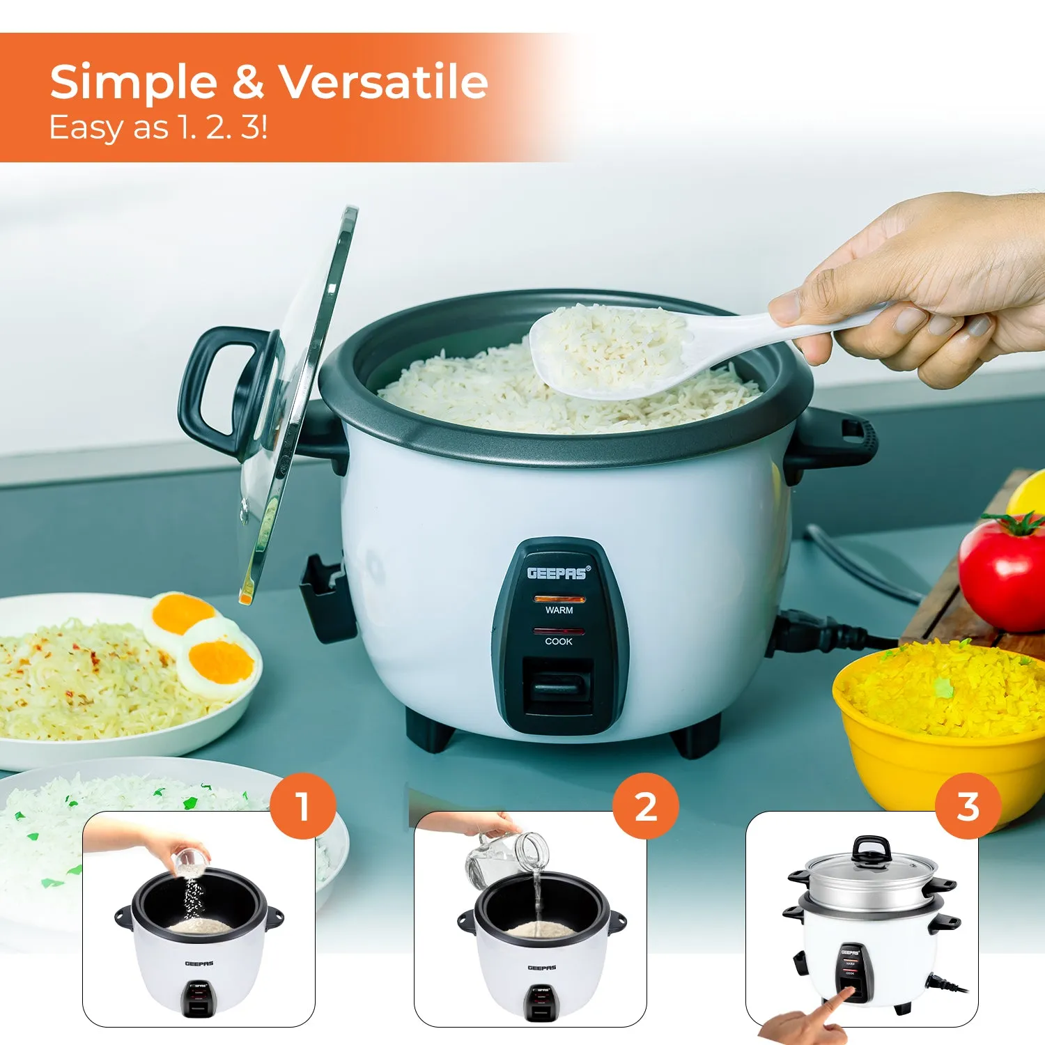 3-In-1 Rice Cooker and Steamer 1L