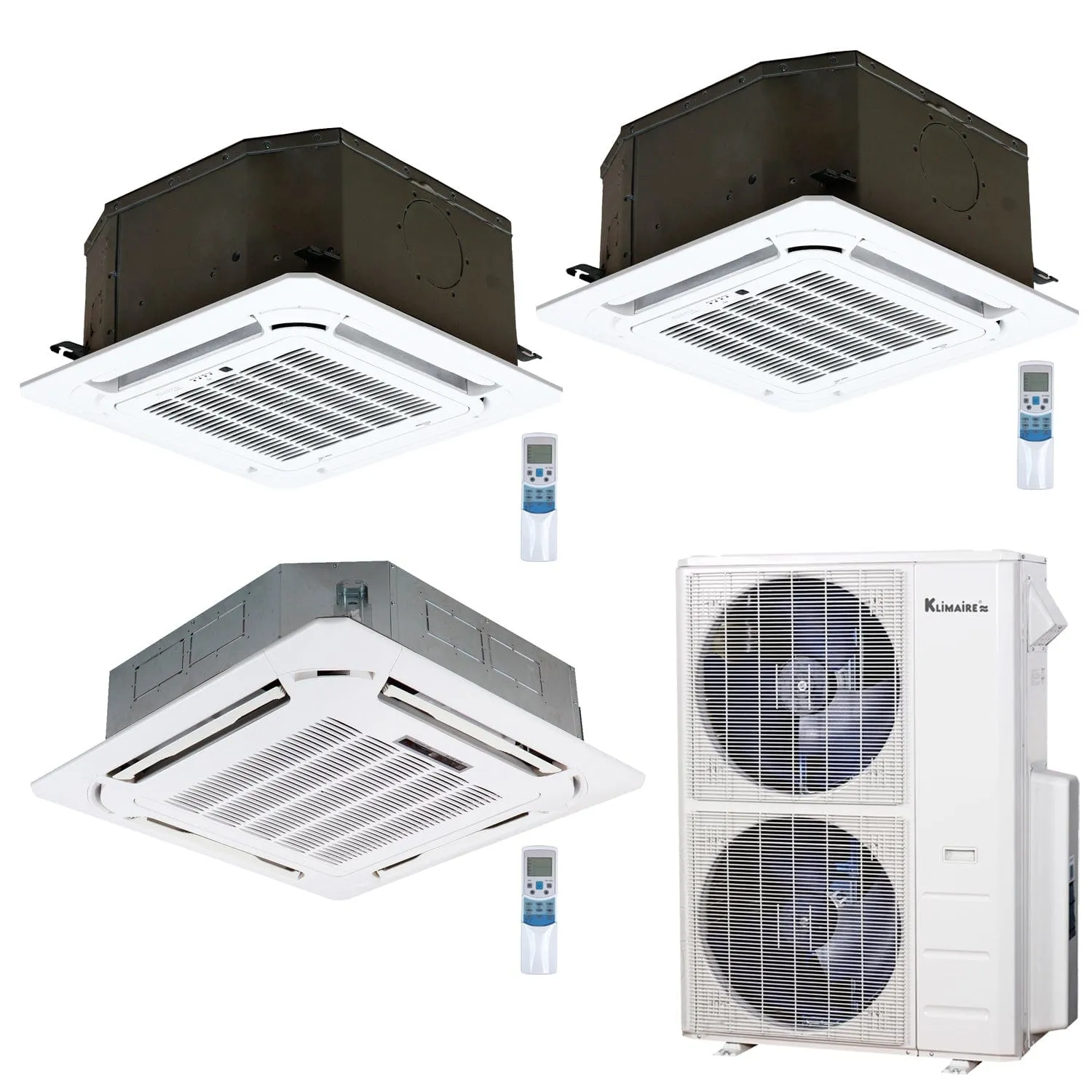 3-Zone Klimaire 21.1 SEER2 Multi Split Ceiling Cassette Air Conditioner Heat Pump System 18 18 24