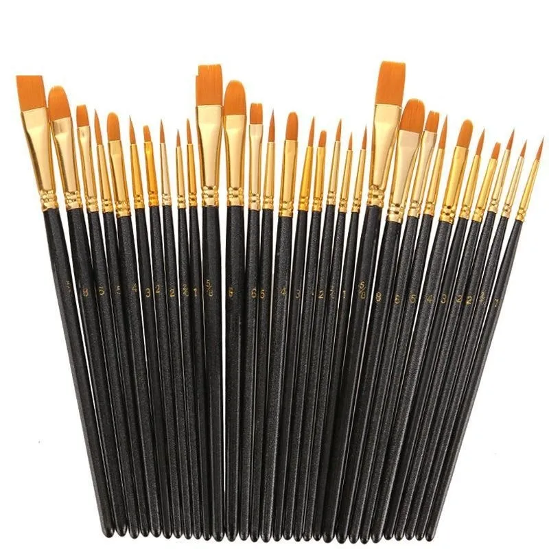 30 Pieces Nylon Hair Brush Sets Watercolor Brush Oil Painting Brush