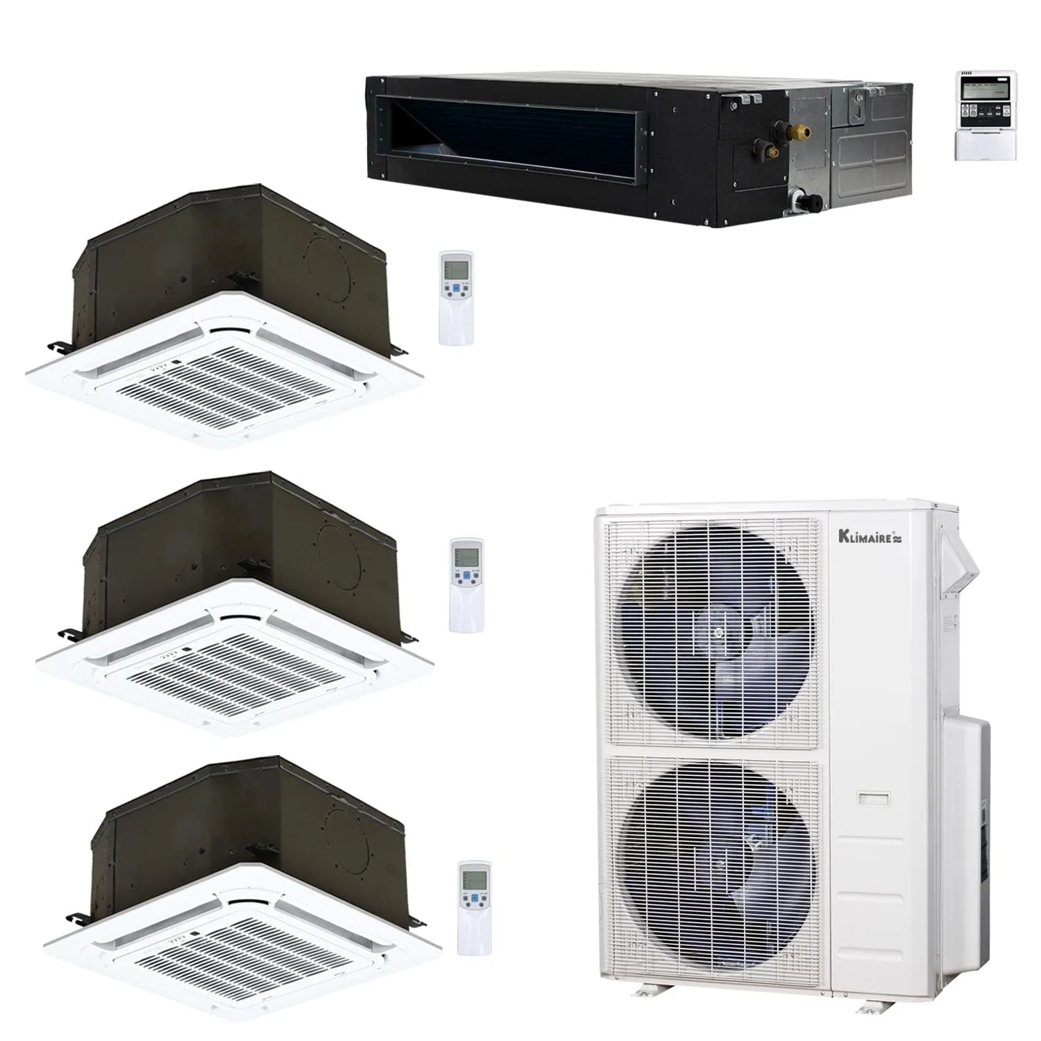 4-Zone Klimaire 20.8 SEER2 Multi Split Ceiling Cassette Ducted Recessed Air Conditioner Heat Pump System 12 12 12 18