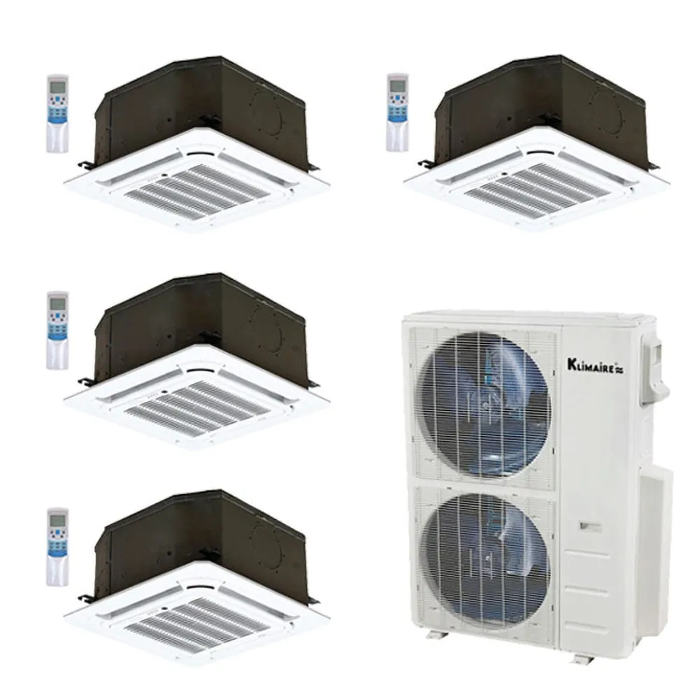 4-Zone Klimaire 21.1 SEER2 Multi Split Ceiling Cassette Air Conditioner Heat Pump System 12 12 18 18