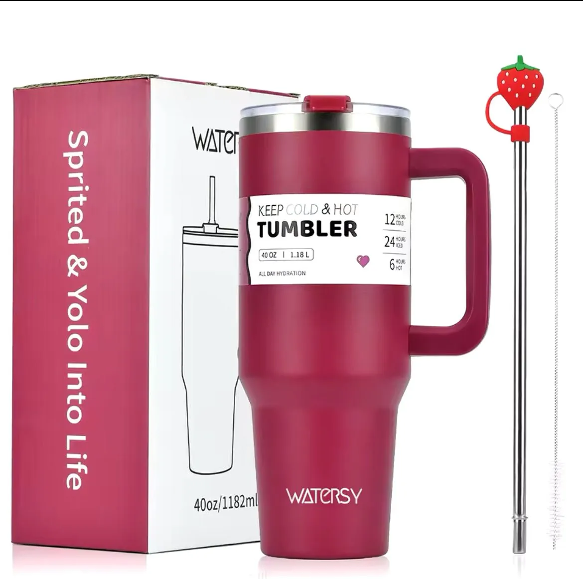 40oz Tumbler with Handle and Straw Stainless Steel Thermal Bottle