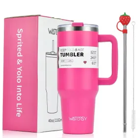 40oz Tumbler with Handle and Straw Stainless Steel Thermal Bottle