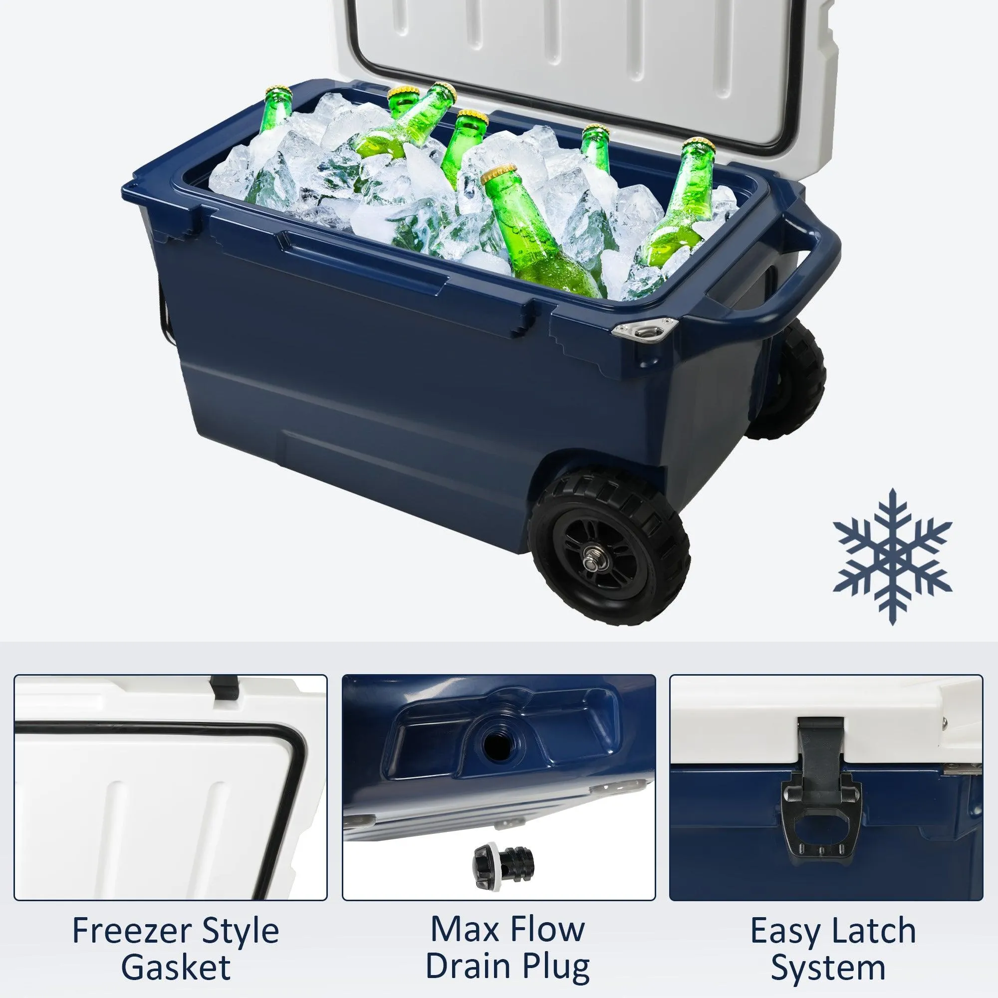 50 Qt Portable Car Refrigerator, Heavy Duty Hard  Ice Freezer Cooler with Wheels and Handle