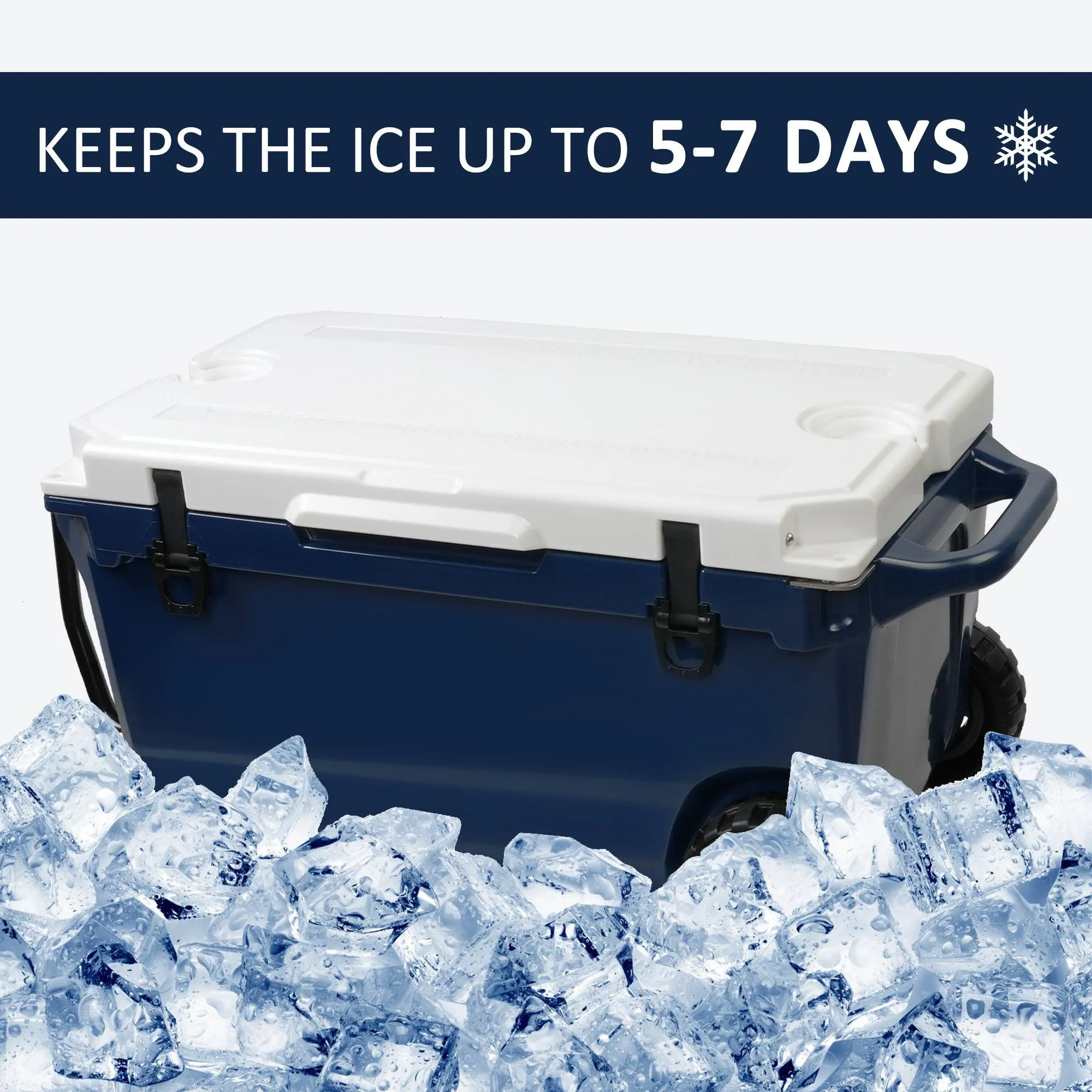 50 Qt Portable Car Refrigerator, Heavy Duty Hard  Ice Freezer Cooler with Wheels and Handle