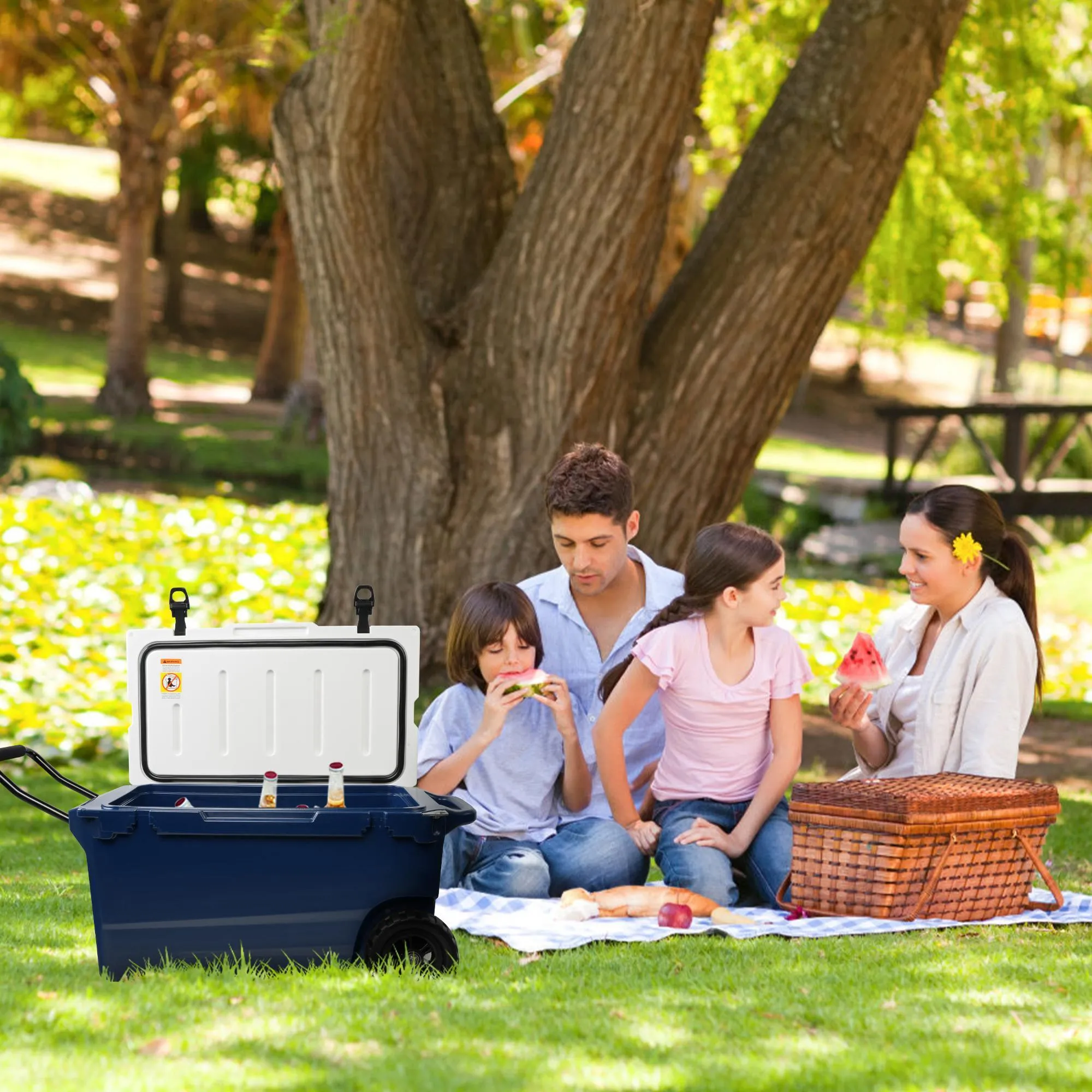 50 Qt Portable Car Refrigerator, Heavy Duty Hard  Ice Freezer Cooler with Wheels and Handle