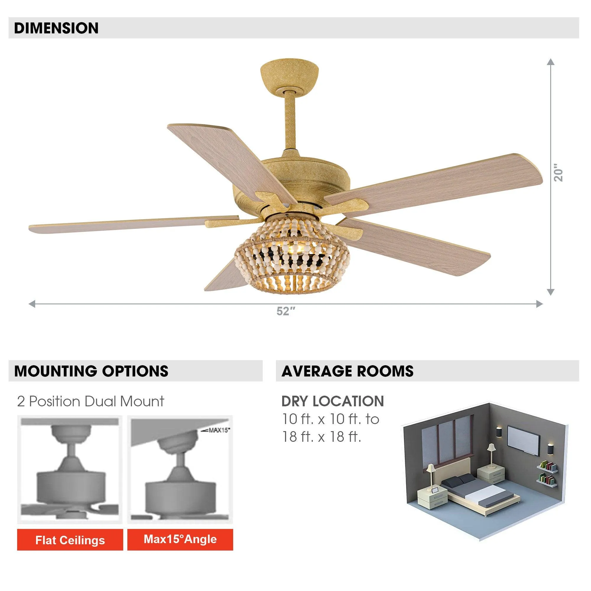 52" Pune Farmhouse Downrod Mount Reversible Ceiling Fan with Lighting and Remote Control