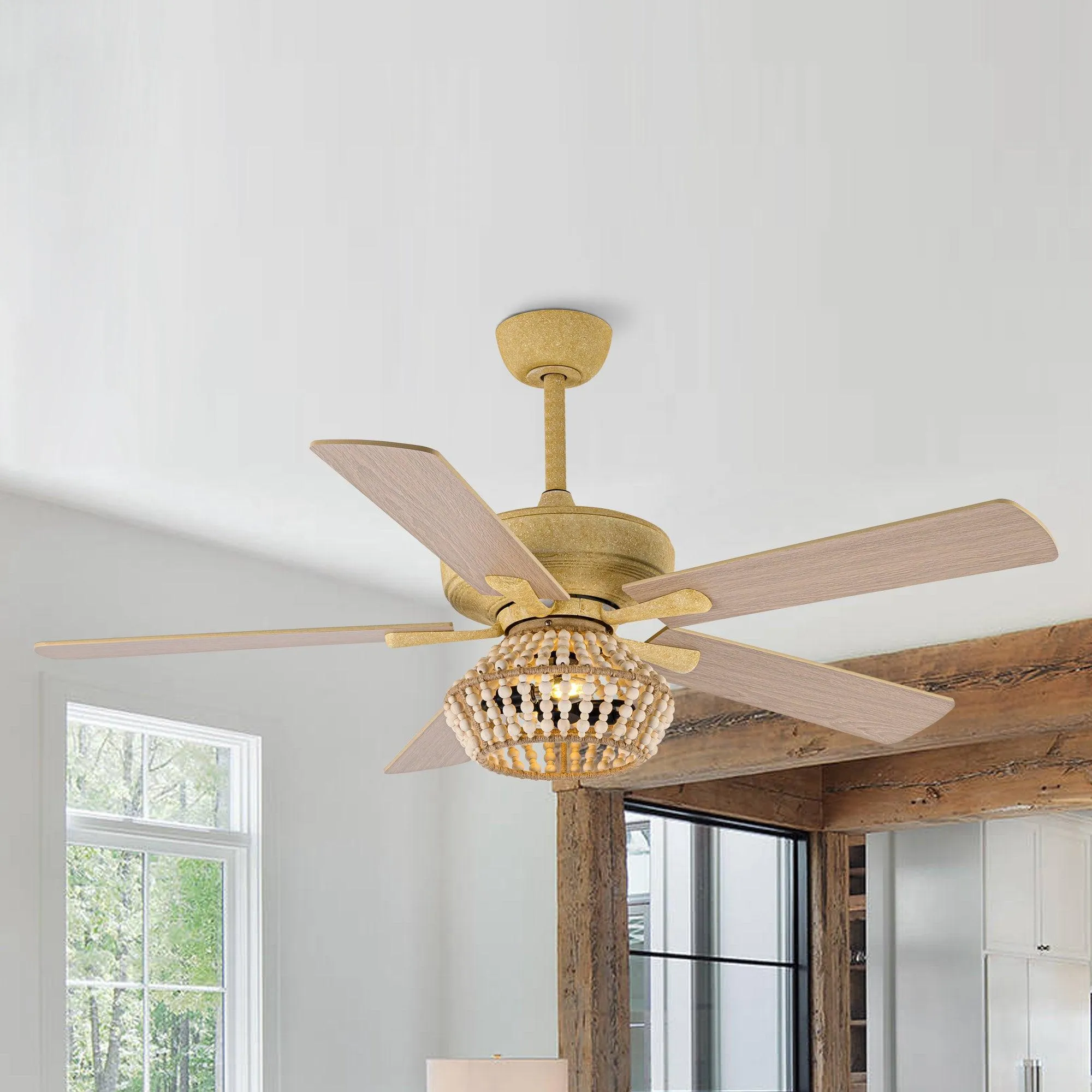 52" Pune Farmhouse Downrod Mount Reversible Ceiling Fan with Lighting and Remote Control