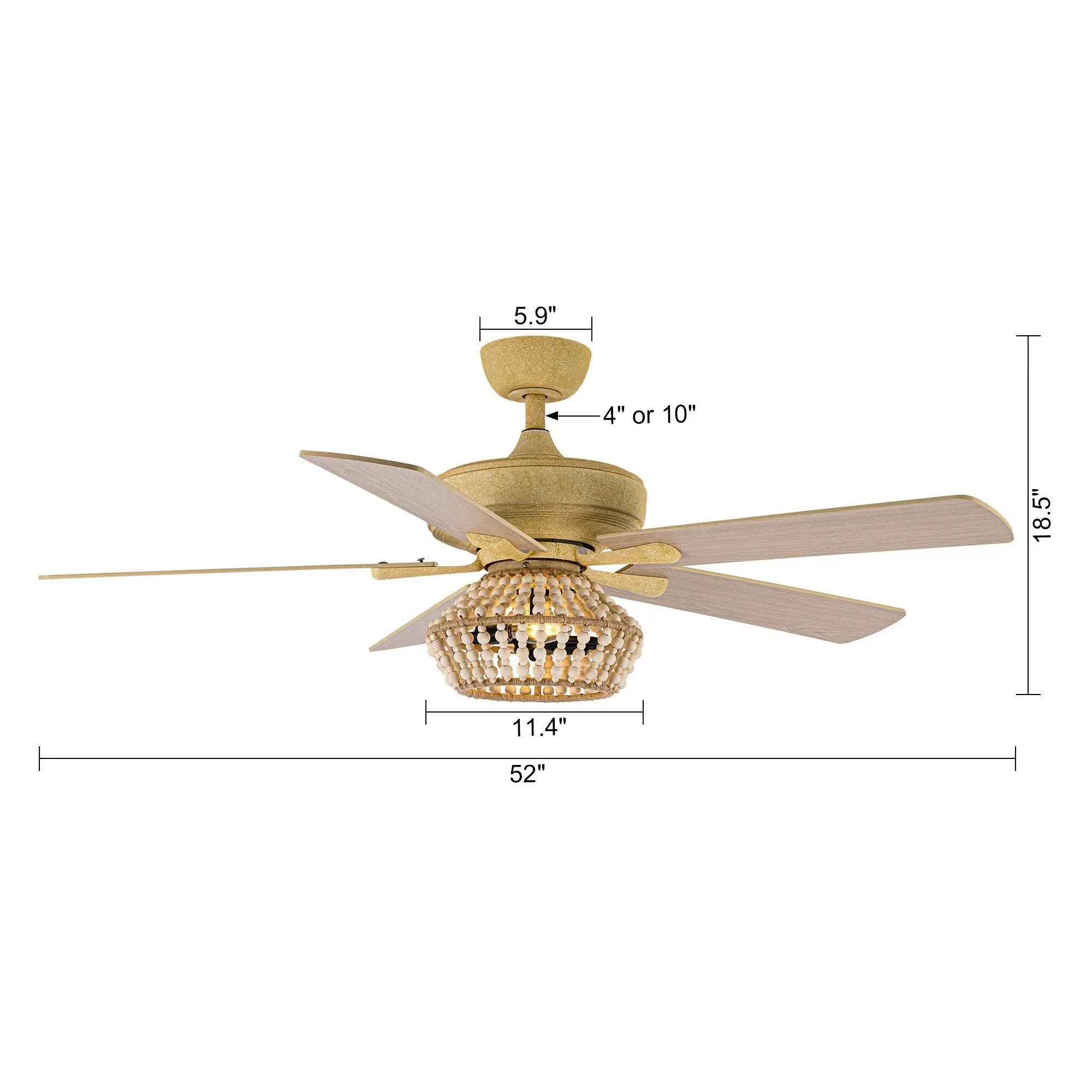 52" Pune Farmhouse Downrod Mount Reversible Ceiling Fan with Lighting and Remote Control