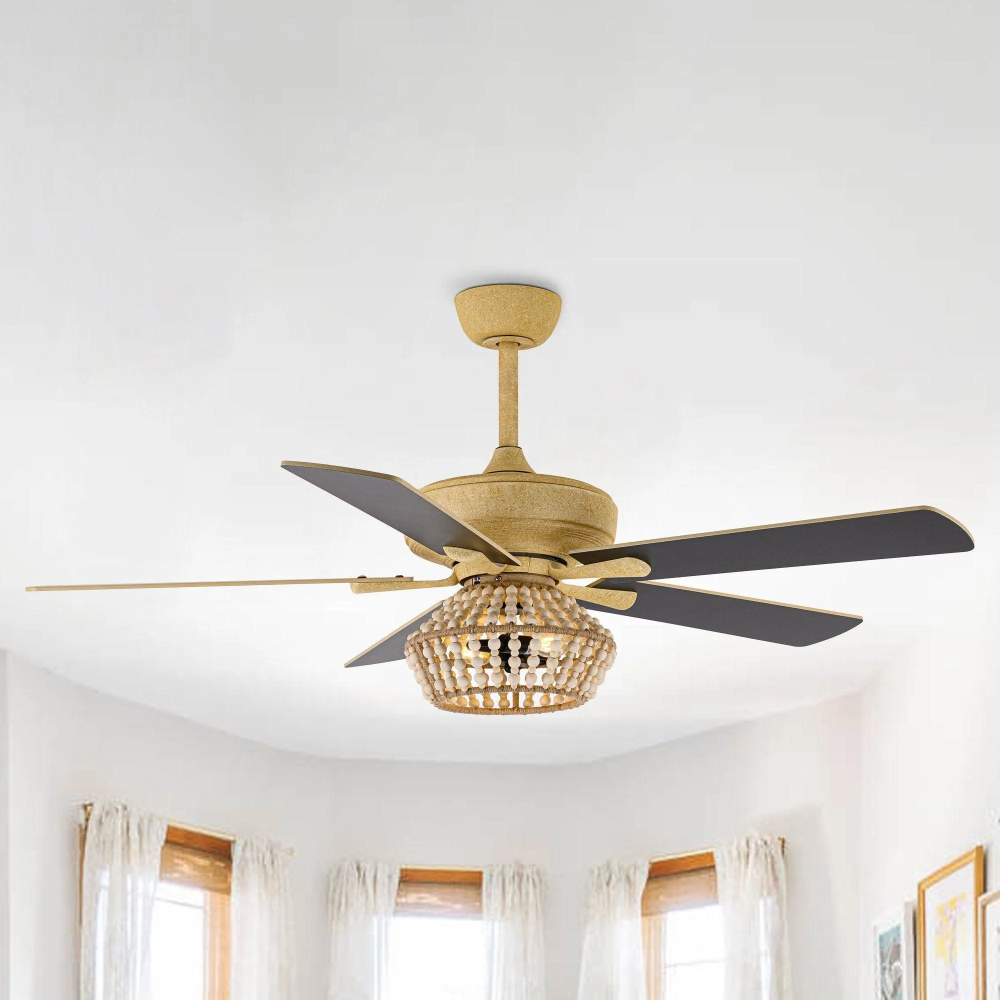 52" Pune Farmhouse Downrod Mount Reversible Ceiling Fan with Lighting and Remote Control