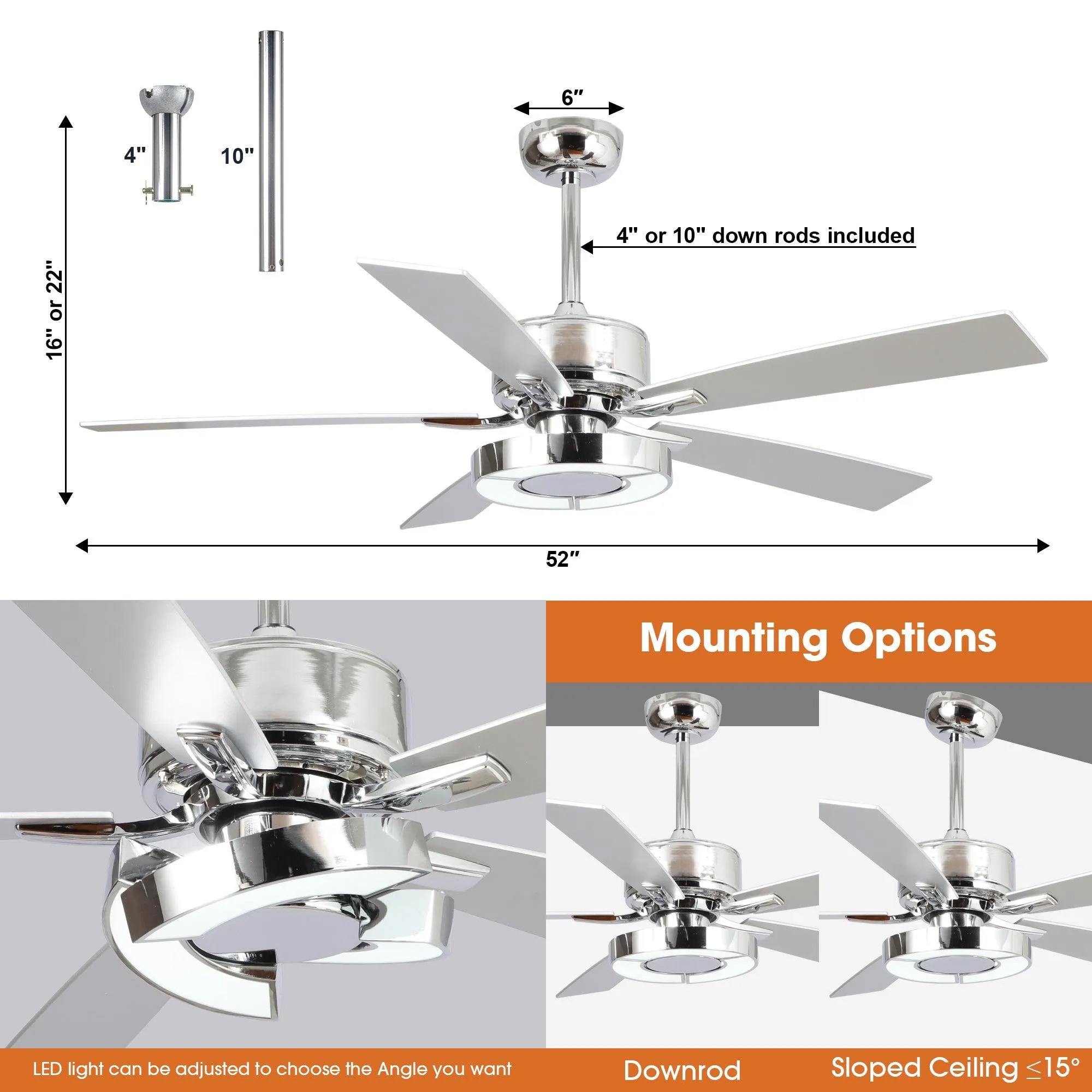 52" Vendome Industrial DC Motor Downrod Mount Reversible Ceiling Fan with Lighting and Remote Control