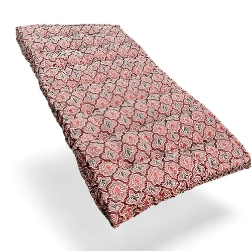 Adim's Soft Cotton Box Quilt Mattress | Mattress offers a combination of comfort, durability, and style, making it an excellent choice for a restful night's sleep.(72X30 X5 Inches) Red jacquard Design