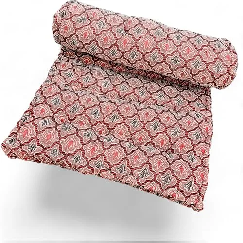 Adim's Soft Cotton Box Quilt Mattress | Mattress offers a combination of comfort, durability, and style, making it an excellent choice for a restful night's sleep.(72X30 X5 Inches) Red jacquard Design