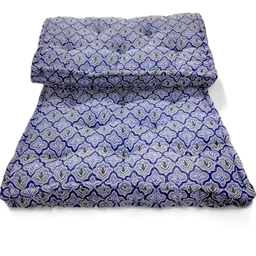 Adim's Soft Cotton Box Quilt Mattress | Mattress Offers a Combination of Comfort, Durability and Style,Making it an Excellent Choice for a restful Night's Sleep.(72X72 X5 Inches) Blue Jacquard Design