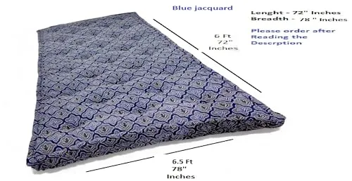 Adim's Soft Cotton Box Quilt Mattress | Mattress Offers a Combination of Comfort, Durability and Style,Making it an Excellent Choice for a restful Night's Sleep.(78X72 X5 Inches) Blue Jacquard Design