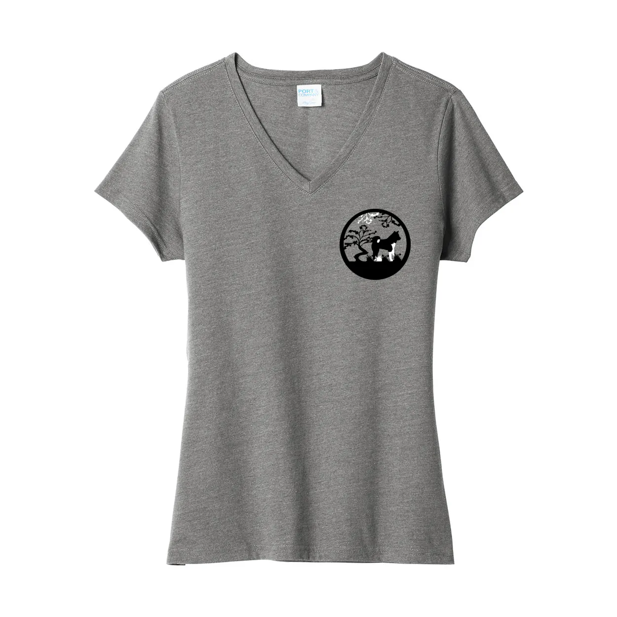 Akita Tree Right corner Ladies V-Neck