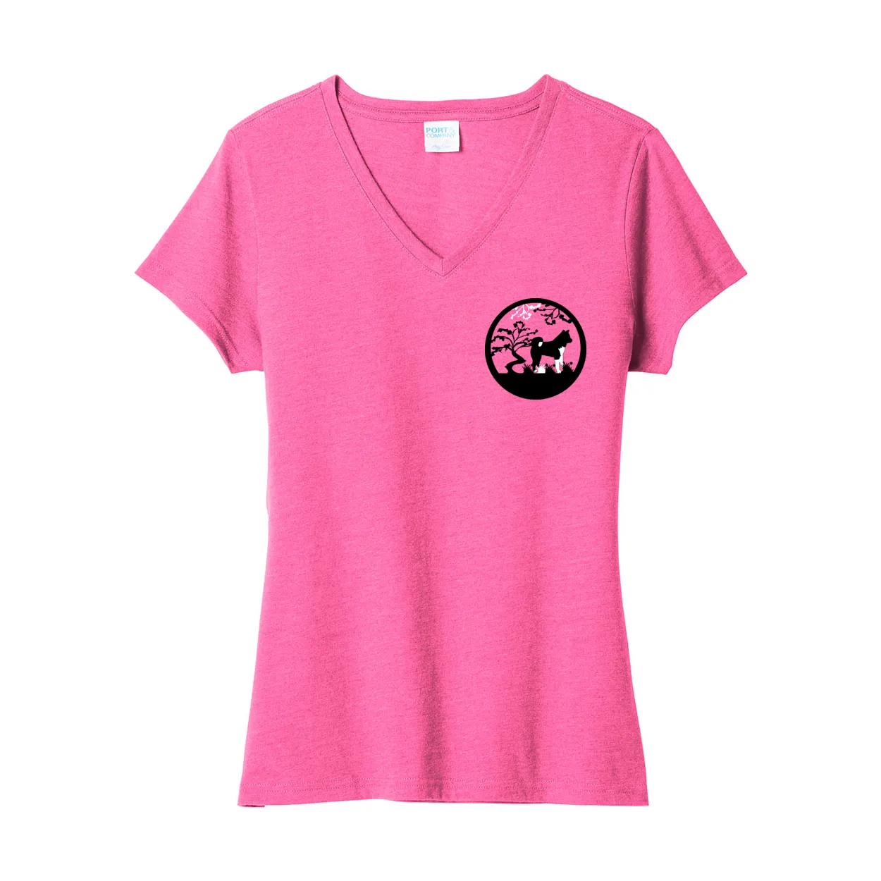 Akita Tree Right corner Ladies V-Neck