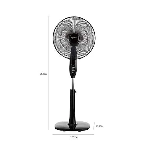 Amazon Basics Oscillating Dual Blade Standing Pedestal Fan with Remote - 16-Inch, Black