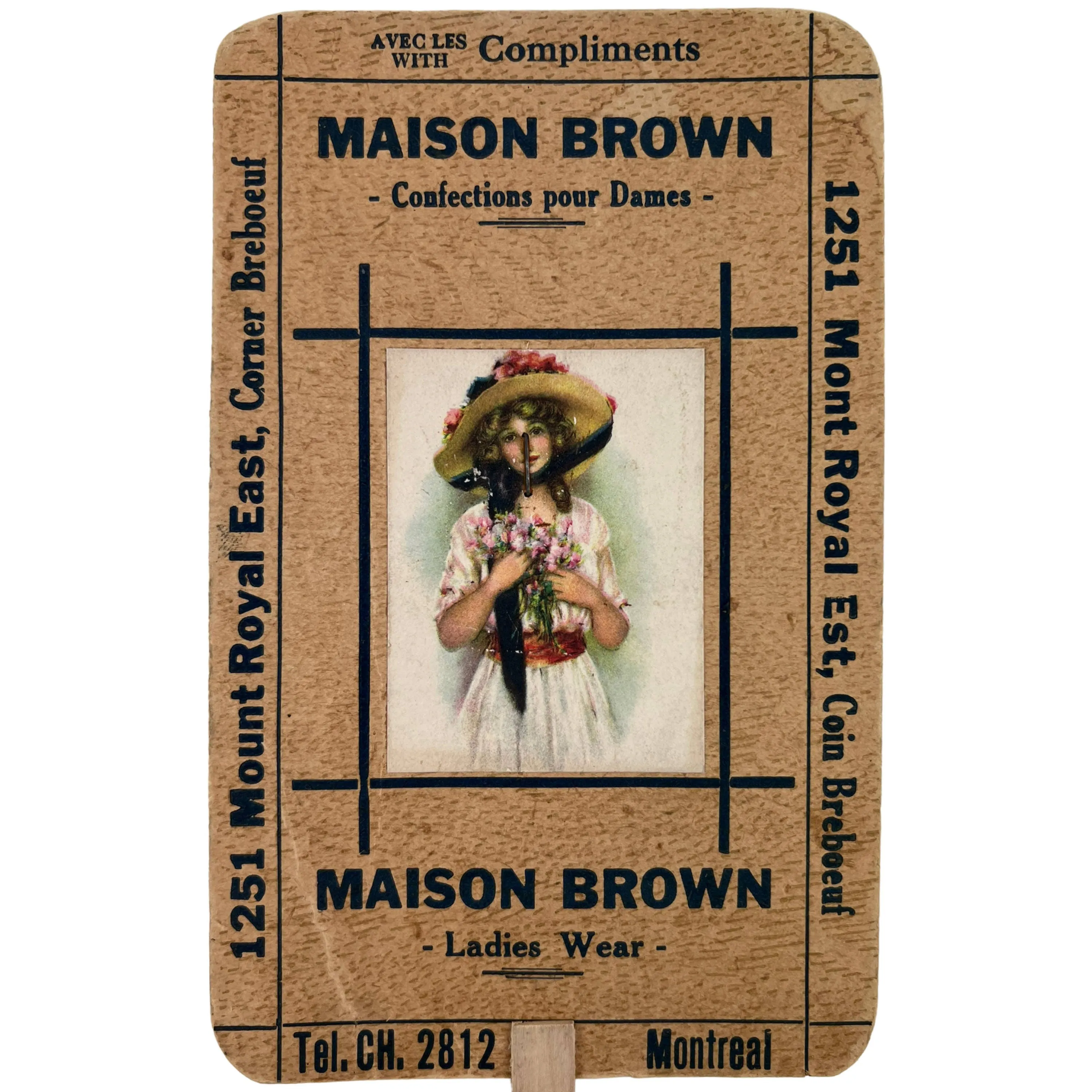 Antique Montreal Advertising Fan Ad Maison Brown Ladies Wear Advertisement