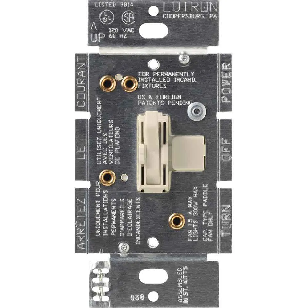 Ariadni Toggler 3-Speed Fan Control and Dimmer Switch, Single Pole, Light Almond