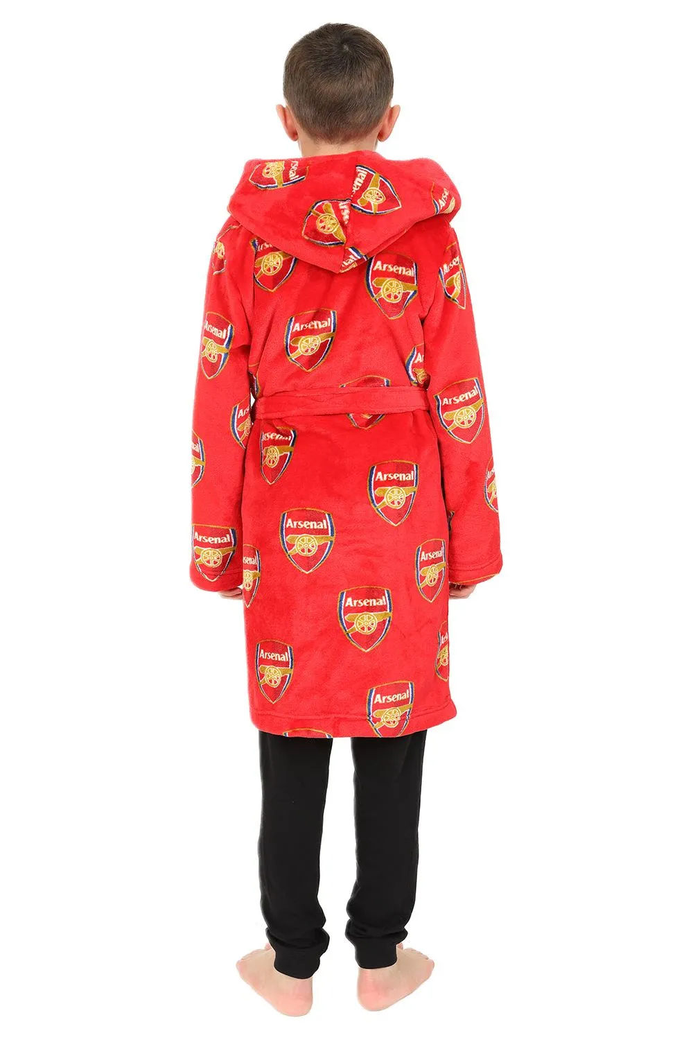 Arsenal F.C. Boys Official Dressing Gown Fleece Hooded Kids Robe W23