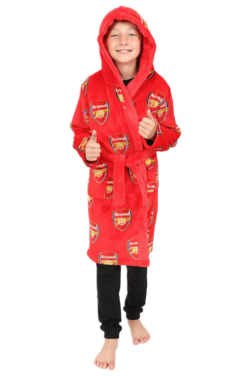 Arsenal F.C. Boys Official Dressing Gown Fleece Hooded Kids Robe W23