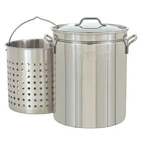 Bayou Classic 1144 44-qt Stainless Stockpot w/ Basket Features Domed Vented Lid Heavy Welded Handles Perforated Stainless Basket Perfect For Low Country Boils Steaming Gumbo and Stews