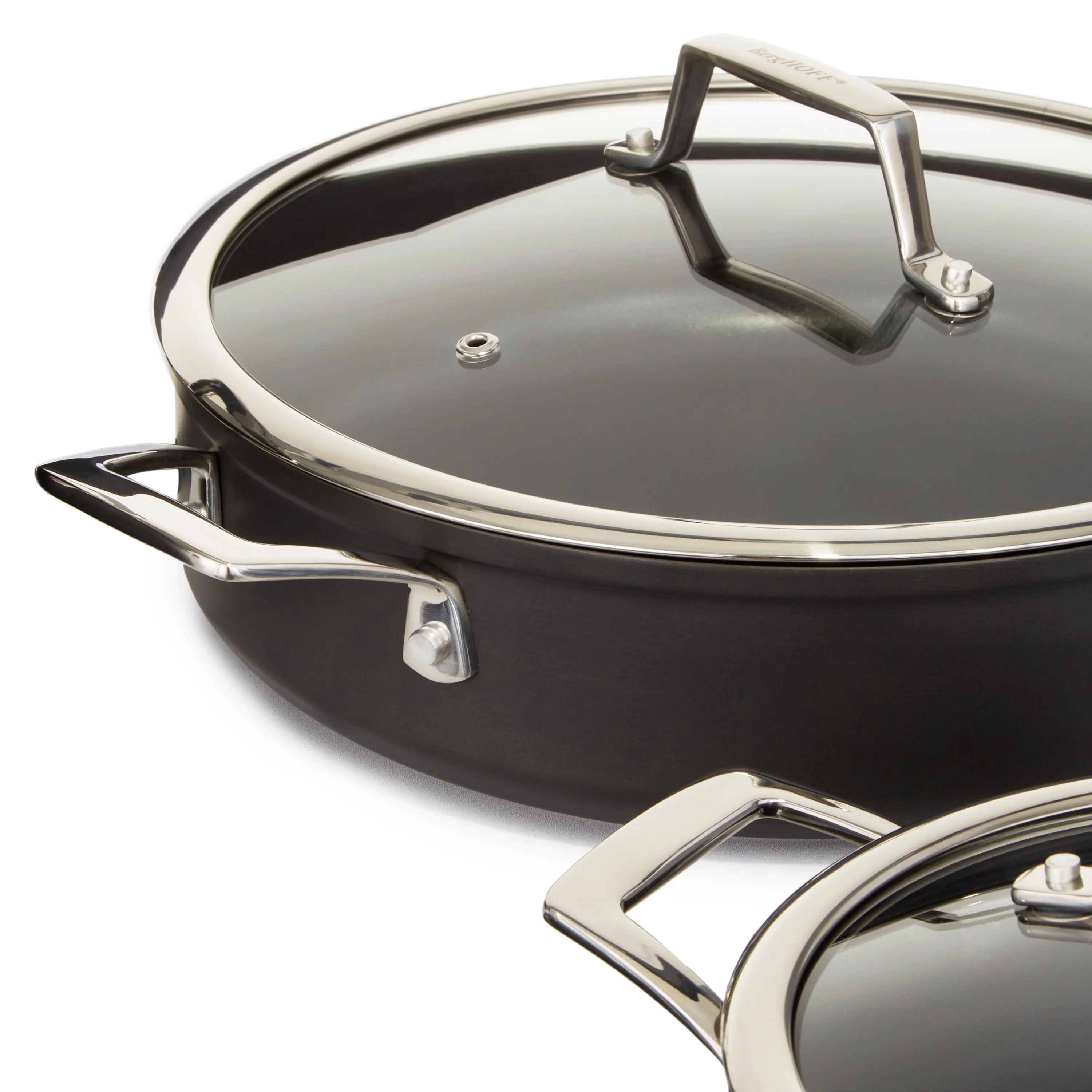 BergHOFF Essentials 4Pc Nonstick Hard Anodized Simmer Set With Glass Lids, Black