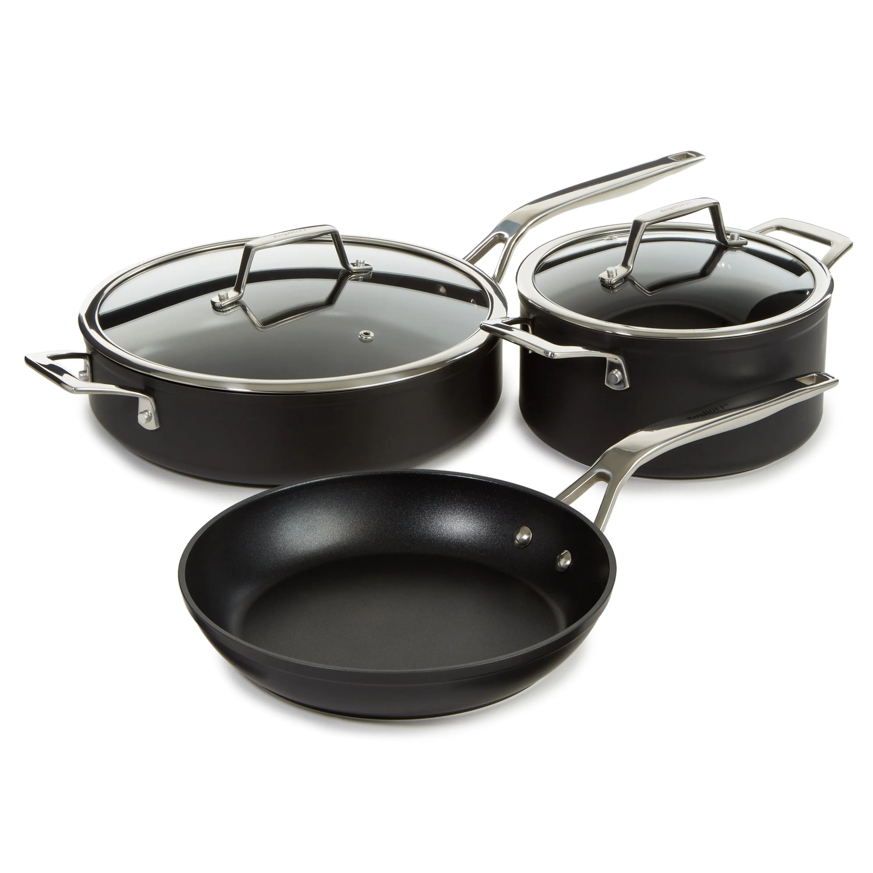 BergHOFF Essentials 5Pc Nonstick Hard Anodized Cookware Starter Set, Black