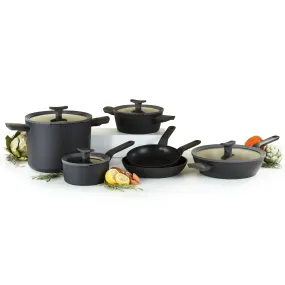 BergHOFF Leo 10Pc Nonstick Ceramic Cookware Set With Glass lid, Black