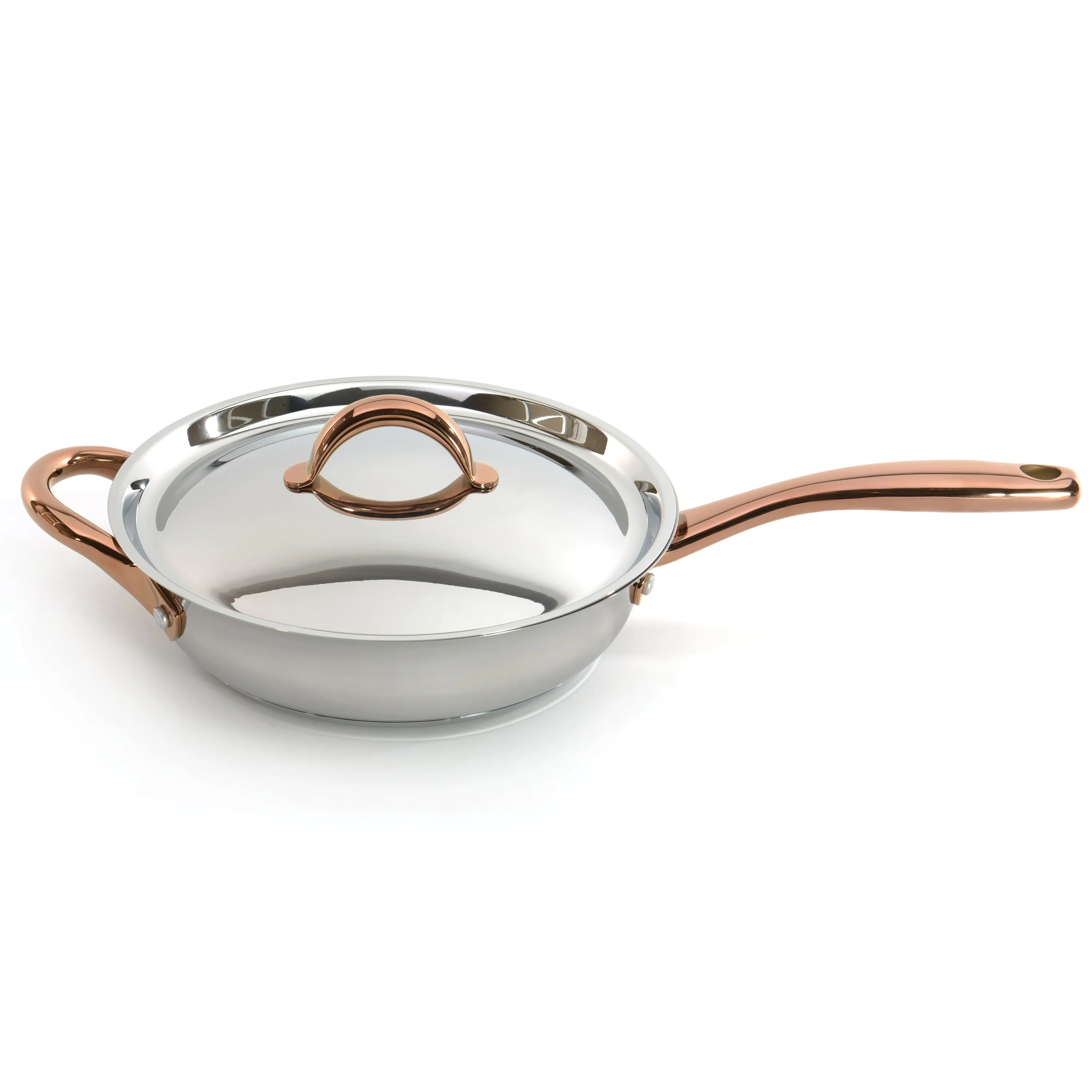 BergHOFF Ouro Gold 14pc 18/10 Stainless Steel Cookware Set, Rose Gold Handles, Metal Lids