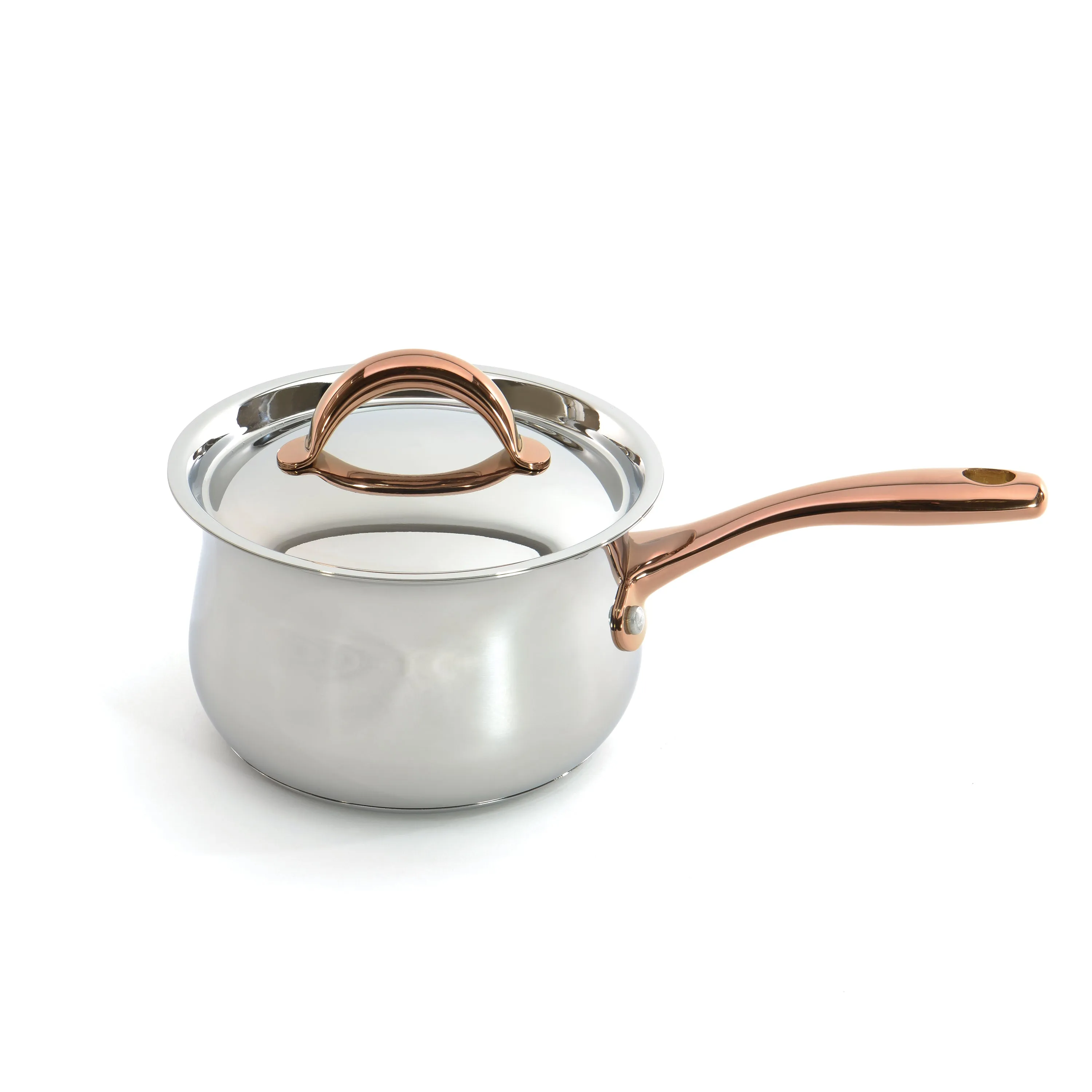 BergHOFF Ouro Gold 14pc 18/10 Stainless Steel Cookware Set, Rose Gold Handles, Metal Lids