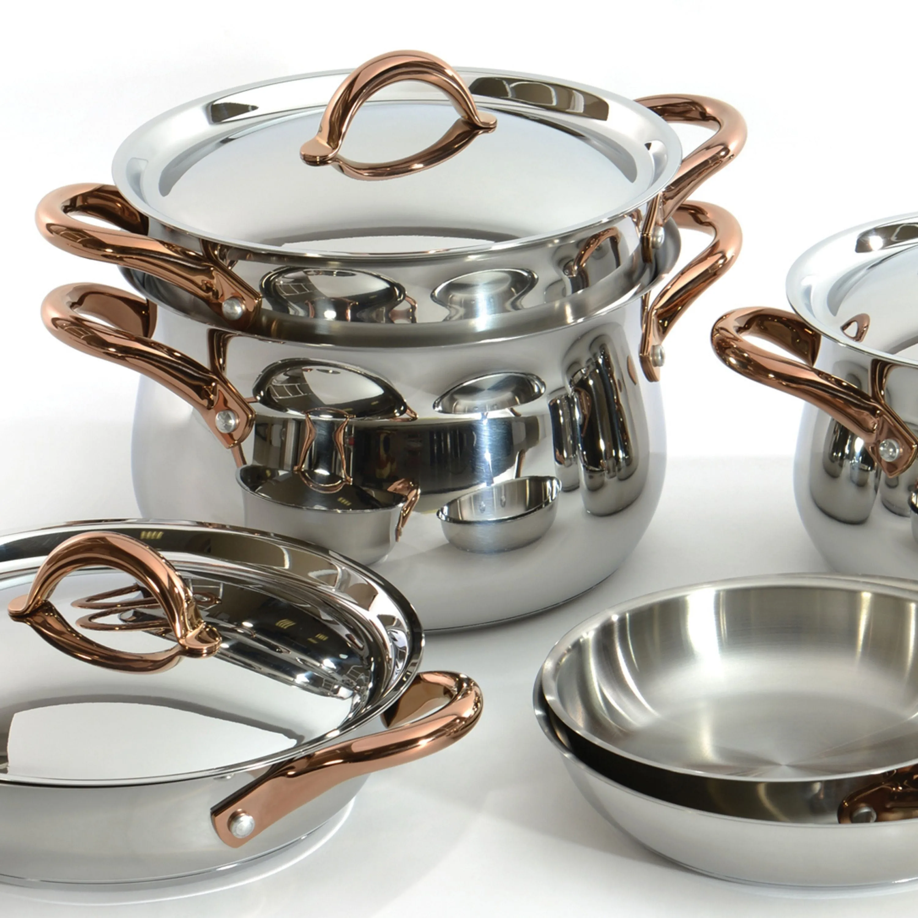 BergHOFF Ouro Gold 17Pc 18/10 Stainless Steel Cookware Set, SS Lids