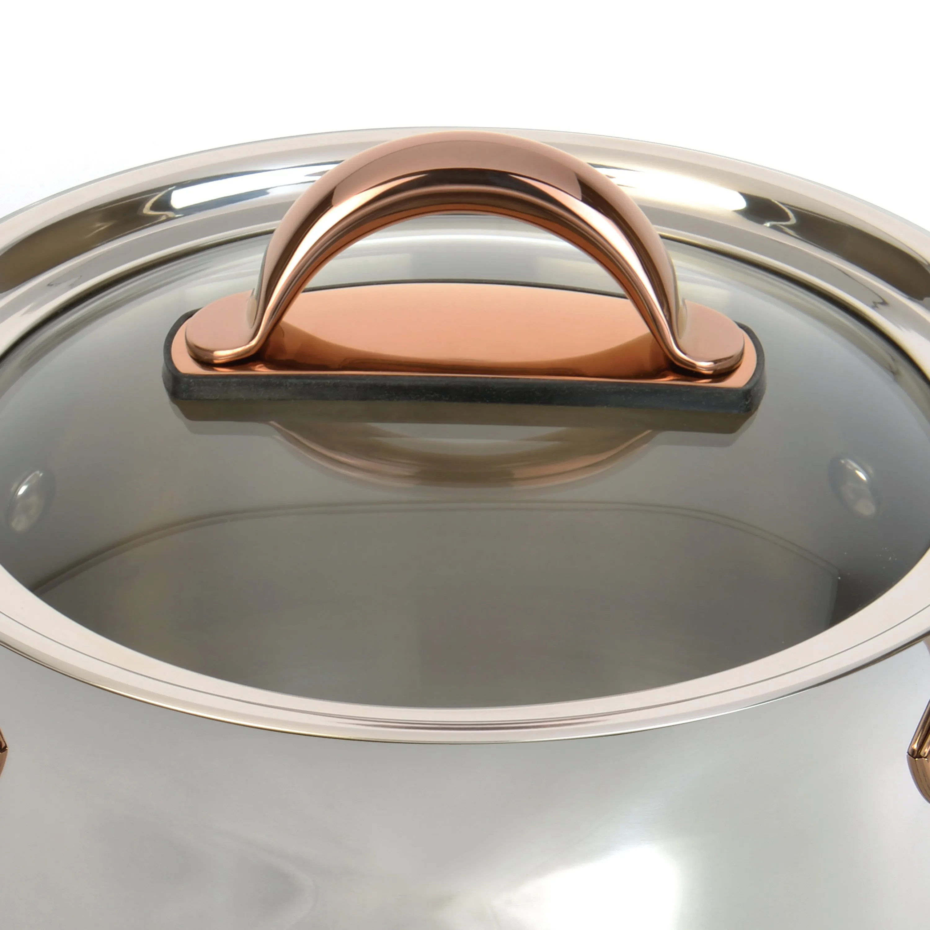 BergHOFF Ouro Gold 3pc 18/10 Stainless Steel Cookware Set, Glass Lids, Rose Gold Handles